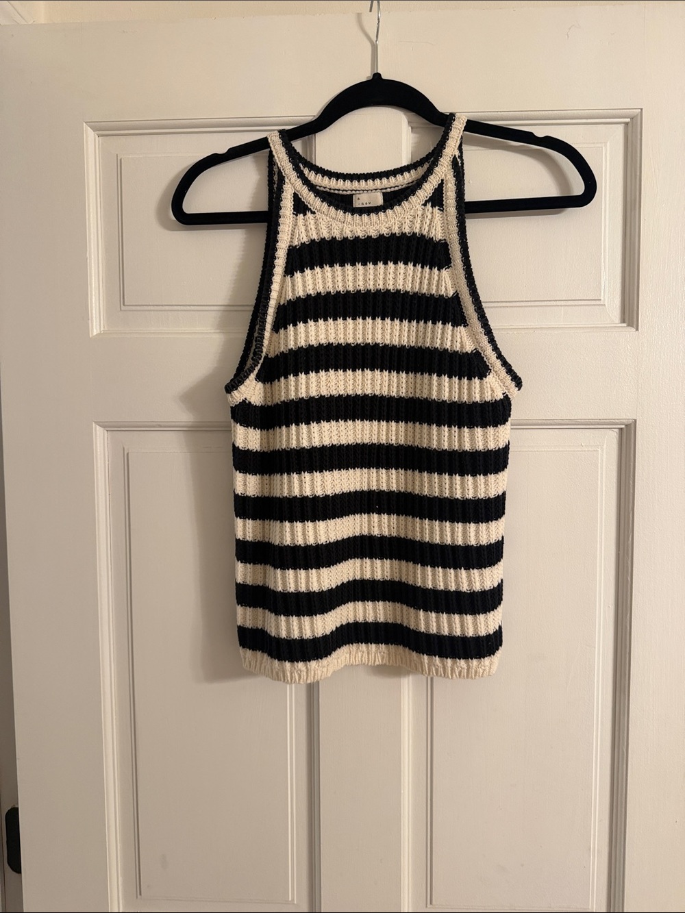 a new day Black & Cream Striped Ribbed Tank Sweater